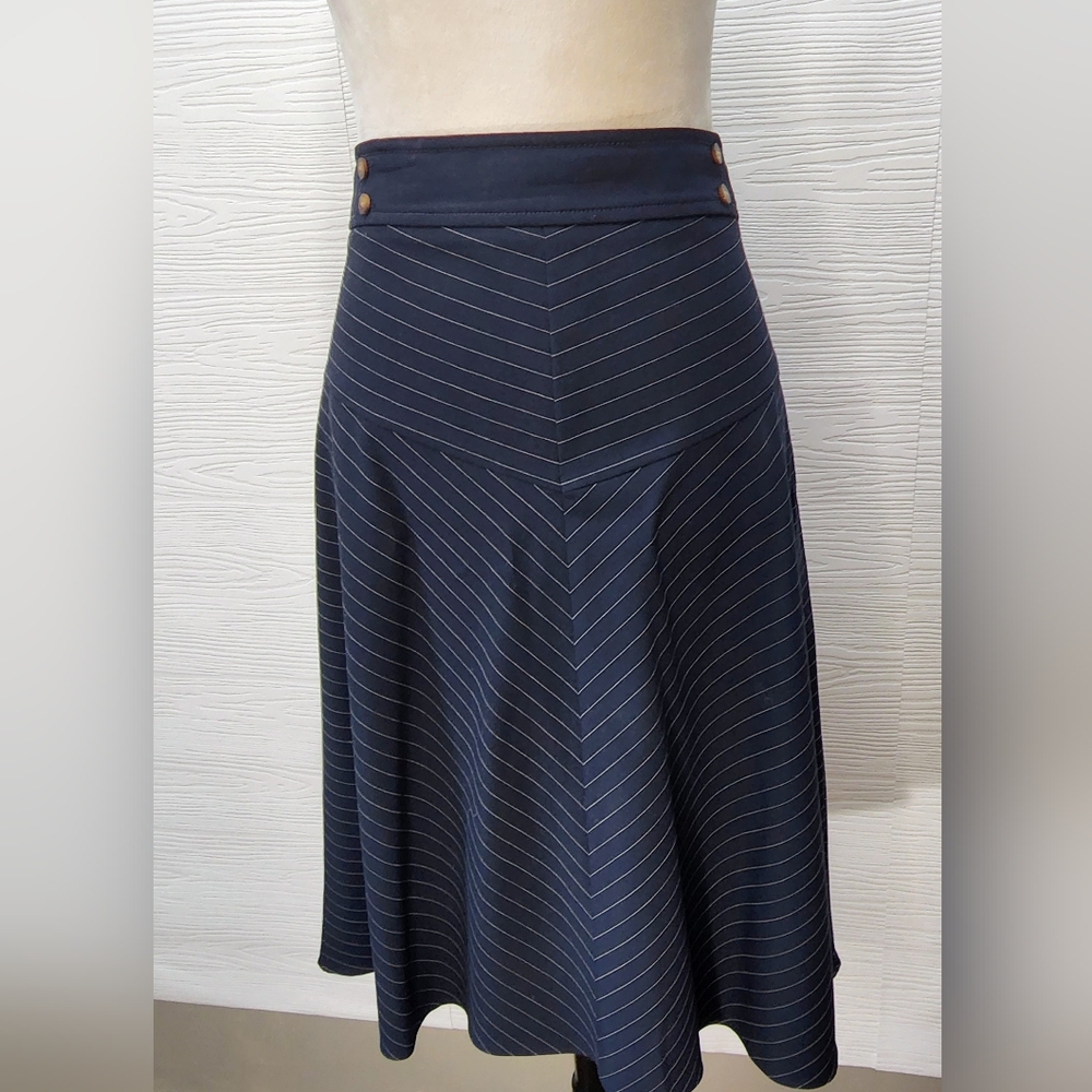 Nautica Navy White Pin Striped A-Line Midi Skirt Sz 12